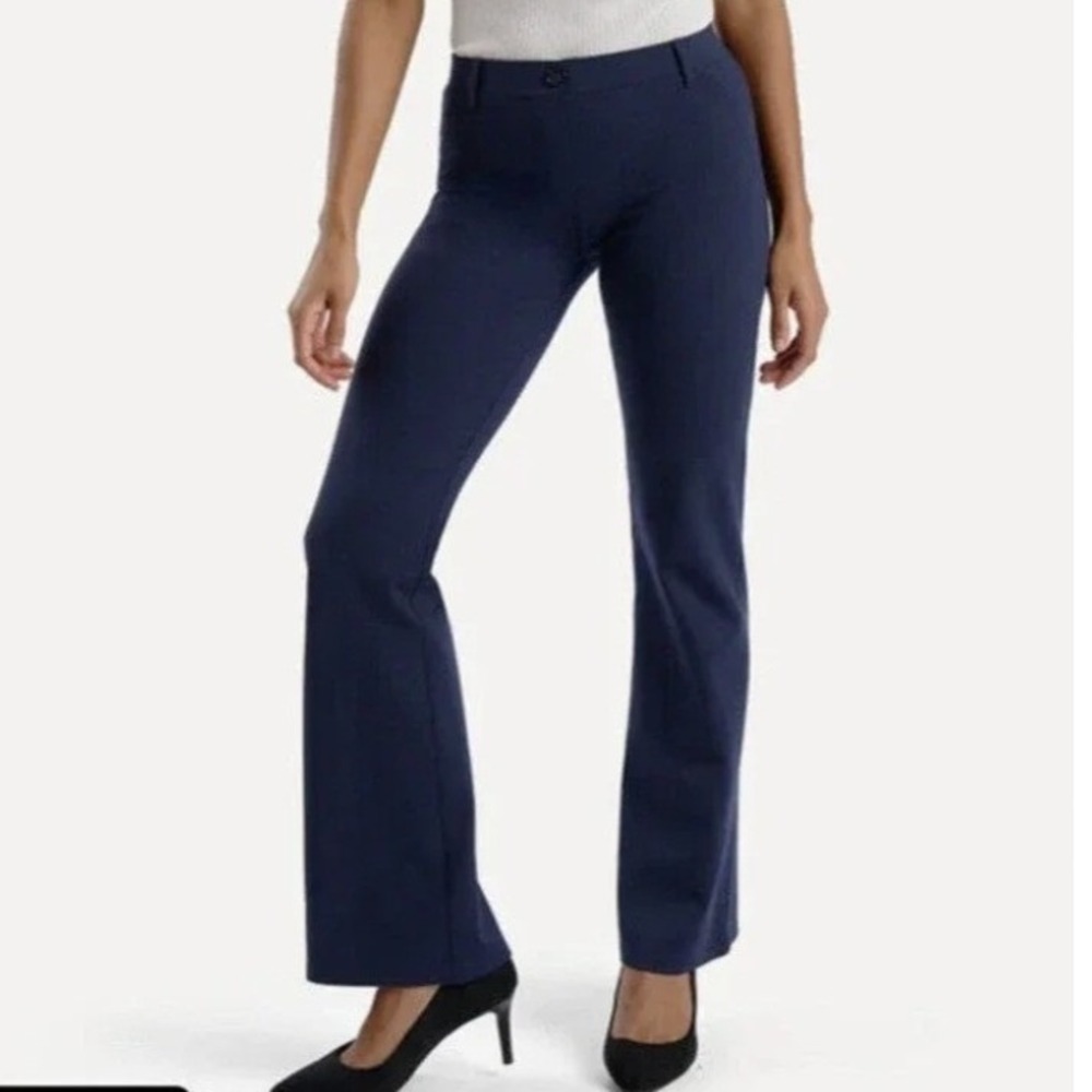 Betabrand Dress Pant Yoga Pants 1X Navy Blue Bootcut Leg Work Trousers W0104-DNV